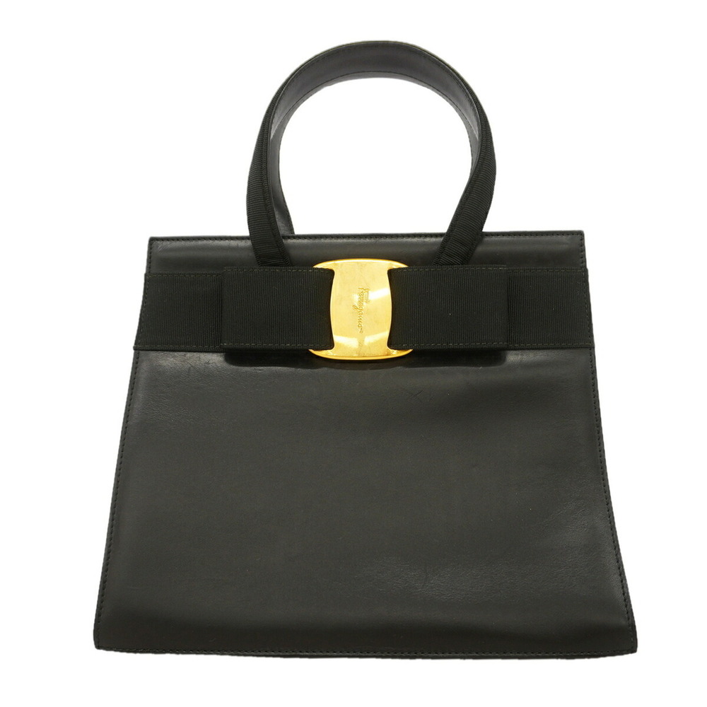 Salvatore Ferragamo Gancini Leather Handbag, Black, Women's